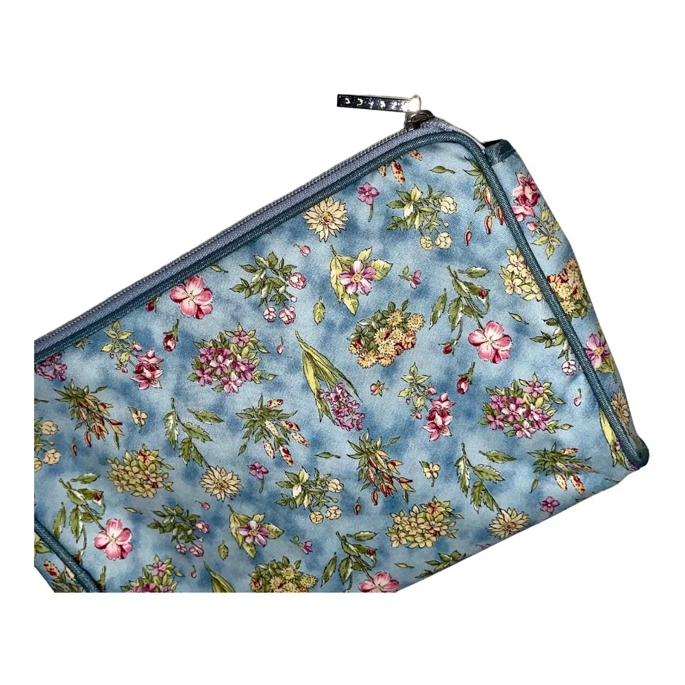 Allegro Pacific Floral Cosmetic Bag Blue Pink Yellow Green Zipper Pre-owned
